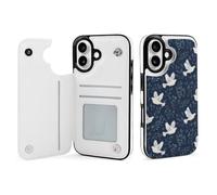 White Cute Doves Pattern Phone Case Compatible with iPhone 16/16 Plus/16 Pro/16 Pro Max/ 16 E/16 SE4 Flip Protective Cover with Card Holder