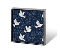 White Cute Doves Pattern Square Badge Pin Metal Memorial Brooch Button Lapel Pins for Backpack Wedding
