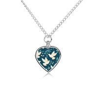 White Cute Doves Pattern Urn Necklace for Ashes Pet Dog Cat Cremation Jewellery Alloy Memorial Keepsake Pendant