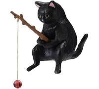 White Cute Fishing Cat Car Dashboard Ornaments Car Interior Decoration Cute Resin Fishing Cat Figures Auto Rearview Mirror Pendant Air Outlet For Accessories Dashboard Figurines & Idols(Black)