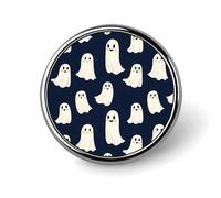 White Cute Ghost Print Round Brooch Pins Sublimation Buttons for Hat Clothing Decoration, Metal Circle Badge Lapel Pin for Men Costume Accessory