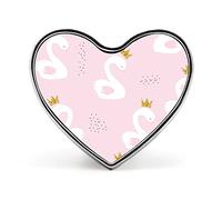 White Cute Swan Princess with Golden Glitter Crown on Light Pink Heart Badge Smooth Surface Lapel Tie Pin, Lightweight Badge for Women Men Office Worker Nurse Teacher Student Shirts Backpack