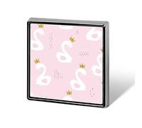 White Cute Swan Princess with Golden Glitter Crown on Light Pink Square Badge Smooth Surface Lapel Tie Pin, Lightweight Badge for Women Men Office Worker Nurse Teacher Student Shirts Backpack