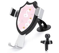 White Cute Swan Princess with Golden Glitter Crown on Light Pink Universal Car Phone Mount, Windshield Vent Phone Mount, Durable Handsfree Stand Strong Suction Cell Phone Holder for Men Women