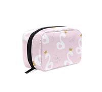 White Cute Swan Princess with Golden Glitter Crown on Light Pink Women's Cosmetic Makeup Bag, With Zipper Portable Travel Toiletry Storage Pouch Bag, Colorful Wallet Purse for Ladies Girls