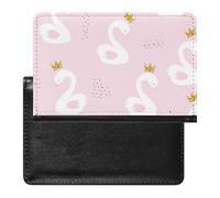 White Cute Swan Princess with Golden Glitter Crown on Light Pink Women's Passport Protector, Men's Passport Protector, PU Travel Passport Protector for Women Men Worker 5.8 x 3.9 x 0.4 inch