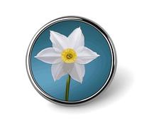 White Daffodil Round Badge 25mm/1 Inch Metal Buttons Round Badge Pin Button Parts Classic Pin Holders Buttons for Shirts Clothes Individualistic Brooch
