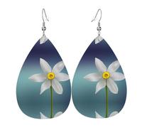 White Daffodil Women'S Drop-Shaped Leather Earrings Are Suitable For Parties, Holiday Parties And Gifts.