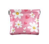White Daisies and Pink Hearts Fashion Women Leather Coin Purse Unique Mini Purse Wallet for Women monedas para carro
