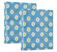 White Daisies Blue 1 and A Half Inch Binders 3 Ring Three Ring Binder Decorative with 3 Interior Pockets D Ring Binders for School Supplies, 2 Pack