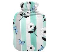 White Daisies Butterfly Stripe Hot Water Bottles with Soft Cover Bed Hand Feet Warmer Winter Gift Hot Water Bag for Neck and Shoulder Pain Relief Small