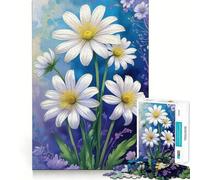 White Daisies Floral Art Jigsaw Puzzle 1000 Pieces Cognitive Fun Play High Precision Die Cut Unique Gift for Stress Relief (38x26cm)