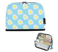 White Daisies Floral Light Blue Pencil Bags Storage Big Pencil Pouch Zipper Pencils Case Boys Pen Bags Teen Girls Floral Kids Stationery Back to School Supply