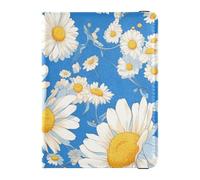 White Daisies Flowers Blue Background_2 Leather decorative waterproof passport holder Travel Documents Organizer Protector Passport Case Travel Documents Wallet Lightweight, White daisies flowers blue