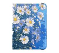 White Daisies Flowers Lemon Yellow Blue Leather decorative travel wallet womens passport holder Travel Documents Organizer Protector Passport Case Ultra Slim, White daisies flowers lemon yellow blue,