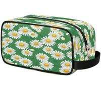 White Daisies Green Background Toiletry Bag Organizer Wash Bag Cosmetic Makeup Bag Storage Pouch Travel Case for Women Men Boys Girls
