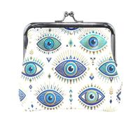 White Daisies Green Coin Purses Coin Holder Case Organizer Purse with Clasp, Coin Wallet for Women, 4.5" X 4.1", Boho Evil Eye White, One Size, Boho Evil Eye White