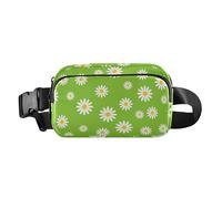 White Daisies Green Flower Trendy Waist Pack Crossbody Bag for Women Men Multipurpose Crossbody Passport Bag with Adjustable Strap for Workout Running Hiking