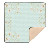 White Daisies on Blue Background Soft Foam Baby Gym & Activity Mat for Floor Washable Kicking Mat for Baby Toddler Infant, 50'' x 50''