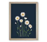 White Daisies on Navy Botanical Framed Wall Art Print A1 (84.1×59.4cm) Oak, Wall Decor for Living Room, Bedroom, Office & Home, Ready to Hang, Art Gift
