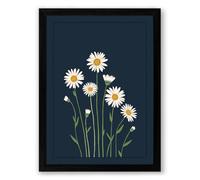 White Daisies on Navy Botanical Framed Wall Art Print A2 (59.4×42cm) Black, Wall Decor for Living Room, Bedroom, Office & Home, Ready to Hang, Art Gift
