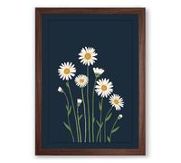 White Daisies on Navy Botanical Framed Wall Art Print A4 (29.7×21cm) Walnut, Wall Decor for Living Room, Bedroom, Office & Home, Ready to Hang, Art Gift