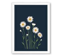 White Daisies on Navy Botanical Framed Wall Art Print A4 (29.7×21cm) White, Wall Decor for Living Room, Bedroom, Office & Home, Ready to Hang, Art Gift