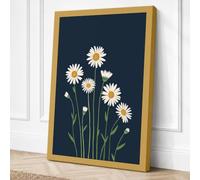 White Daisies on Navy Canvas Wall Art Print 18x12 Inch | Ready to Hang, Gallery Wrapped, Fade-Resistant Inks, Securely Packaged, UK Made