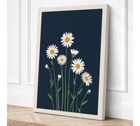 White Daisies on Navy Canvas Wall Art Print 30x20 Inch | Ready to Hang, Gallery Wrapped, Fade-Resistant Inks, Securely Packaged, UK Made