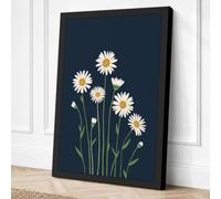 White Daisies on Navy Canvas Wall Art Print 30x20 Inch | Ready to Hang, Gallery Wrapped, Fade-Resistant Inks, Securely Packaged, UK Made