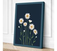 White Daisies on Navy Canvas Wall Art Print 30x20 Inch | Ready to Hang, Gallery Wrapped, Fade-Resistant Inks, Securely Packaged, UK Made