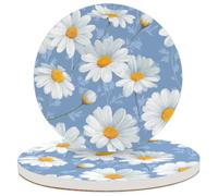 White Daisies Print Coasters for Drinks Set of 2