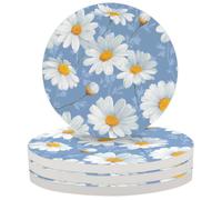 White Daisies Print Coasters for Drinks Set of 4