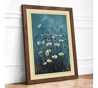 White Daisies Rising Botanical Framed Wall Art Print A4 Walnut | Ready to Hang, Premium Gi Paper, Fade-Resistant Inks, Securely Packaged, UK Made
