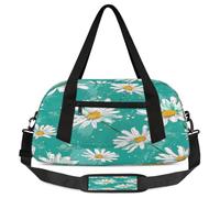White Daisies Turquoise Background Kids Travel Duffle Bag Weekender Overnight Bag for Boy Girls Carry On Travel Bag Workout Duffel Bag