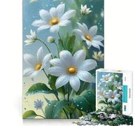 White Daisies with Water Droplets 1000 Pieces Puzzles for Teenagers Mind Boost Fun High Accuracy Cutting Craft Calming Mental Break Activity (38x26cm)