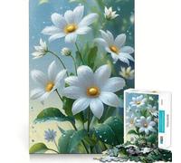White Daisies with Water Droplets Adults Puzzles 1000 Piece Jigsaws Recall Skill Fun High Precision Die Cut Easy to Learn Family Enjoyment (38x52cm)