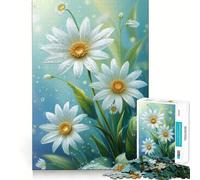 White Daisies with Water Droplets Jigsaw 1000 Pieces Memory Skill Fun Smooth Edge Perfect Interlock Fun-filled Way to Fill Empty Hours (50x75cm)