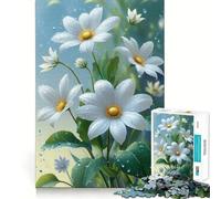 White Daisies with Water Droplets Jigsaw for Adults 1000 Pieces Brain Memory Game Laser Cut for Flawless Fit Unique Gift for Stress Relief (50x75cm)