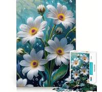White Daisies with Water Droplets Jigsaw Puzzle 1000 Pieces Focus Building Toy Firm Fit Secure Assembly Holiday Indoor Entertainment Toy (38x26cm)