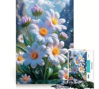 White Daisies with Water Droplets Jigsaw Puzzles 1000 Piece for Adults Recall Fun Play Firm Fit Secure Assembly Family Fun Night Activity (38x26cm)