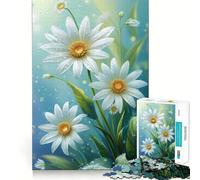 White Daisies with Water Droplets Puzzle for Adults 1000 Pieces Memory Play Game Firm Fit Secure Assembly Meaningful Connection Building Game (38x26cm)