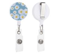 White Daisies Yellow Centers on Light Blue Retractable Badge Holder Reel Clip ID Card Holder for Doctor Nurse Student Office Worker