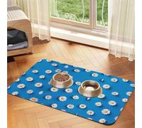 White Daisy Absorbent Leather Pet Tablecloth Non-Slip Dining Pad For Puppy Kitten Food Water Bowls