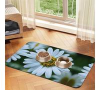 White Daisy Absorbent Leather Pet Tablecloth Non-Slip Dining Pad For Puppy Kitten Food Water Bowls