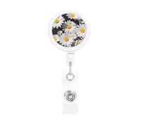 White Daisy Badge Reel Retractable Name Badge Holders Funny Nurse Badge Clip with Keychain Lightweight Plastic ID Card Holders for Men Women Gifts