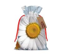White Daisy Burlap Drawstring Gift Bag With Tag, Reusable Linen Pouch For Christmas, Birthday, Party, Small Gift Packaging S
