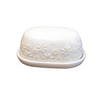White Daisy Butter Dish 17.5x8x11.5cm Ceramic Embossed Summer Flower Kitchen Storage Serving