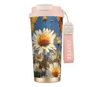 White Daisy Butterfly Double Wall Stainless Steel Vacuum Insulated Travel Mug with Splash-Proof Lid Perfect for Camping & On-The-Go
