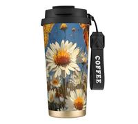 White Daisy Butterfly Double Wall Stainless Steel Vacuum Insulated Travel Mug with Splash-Proof Lid Perfect for Camping & On-The-Go